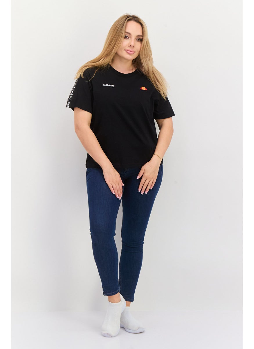 Women Sportswear Fit Short Sleeves Running T-Shirt, Black
