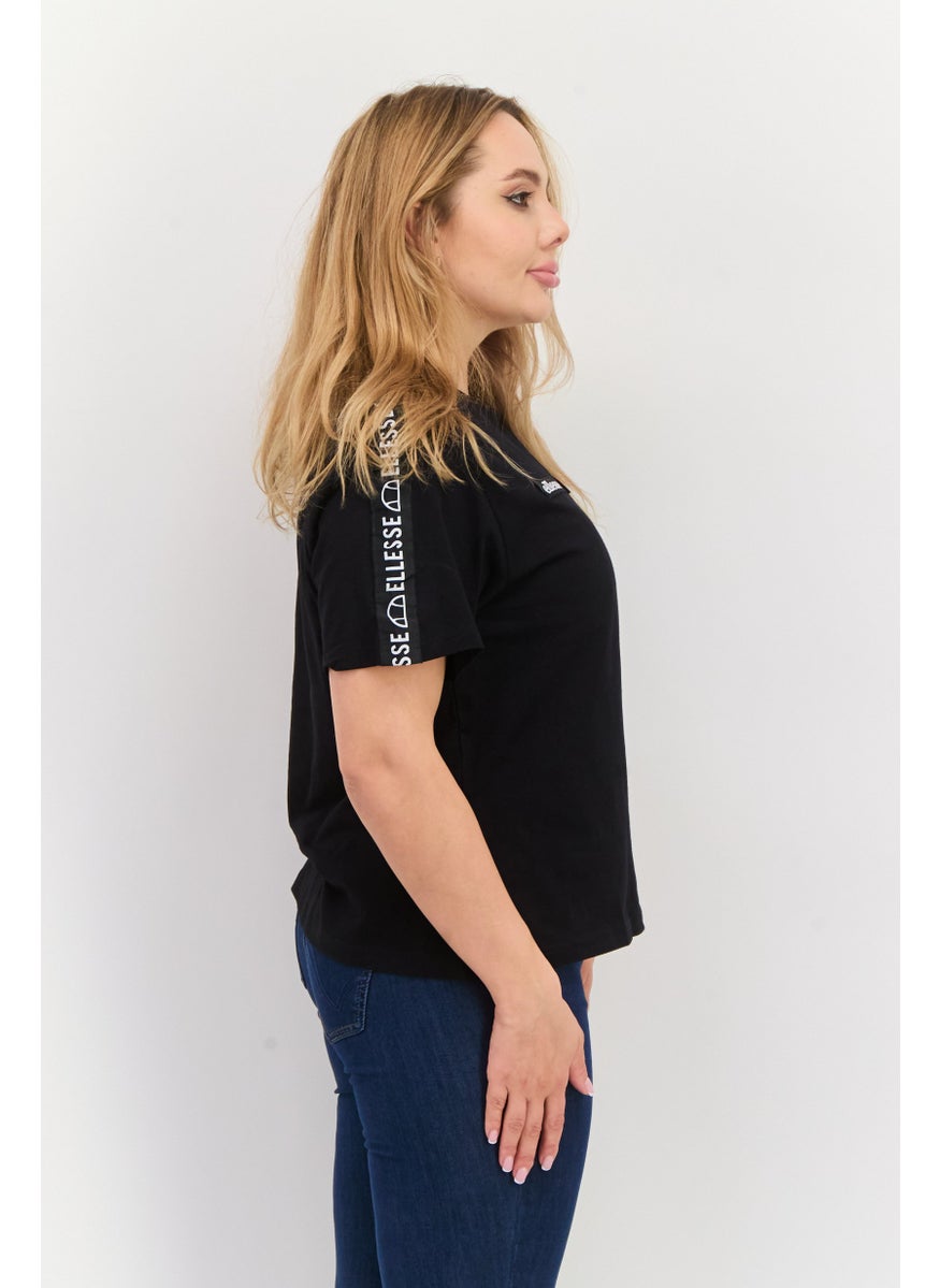 Women Sportswear Fit Short Sleeves Running T-Shirt, Black