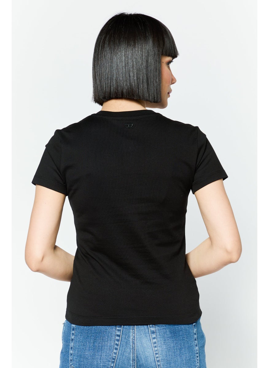 Women Crew Neck Short Sleeve Brand Logo T-shirts, Black