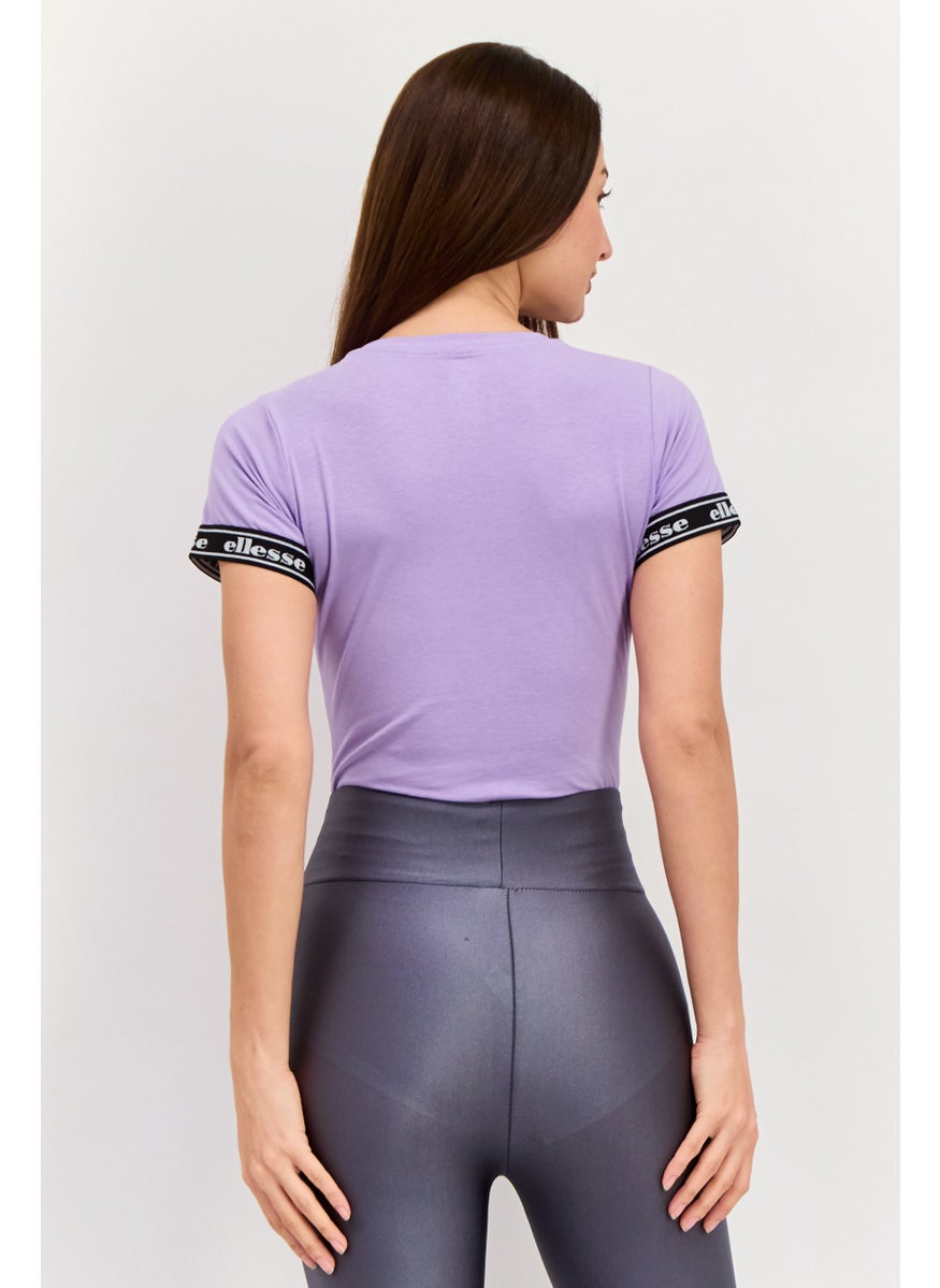 Women Sportswear Fit Short Sleeves Outdoor Bodysuit, Purple Combo