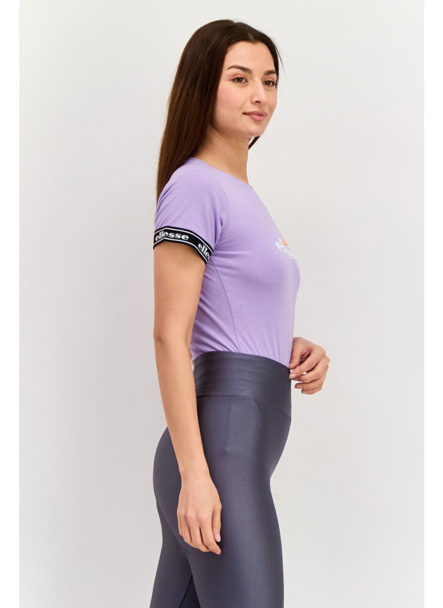 Women Sportswear Fit Short Sleeves Outdoor Bodysuit, Purple Combo
