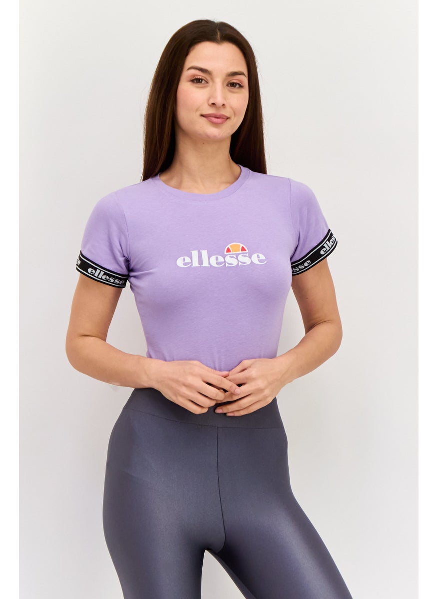 Women Sportswear Fit Short Sleeves Outdoor Bodysuit, Purple Combo