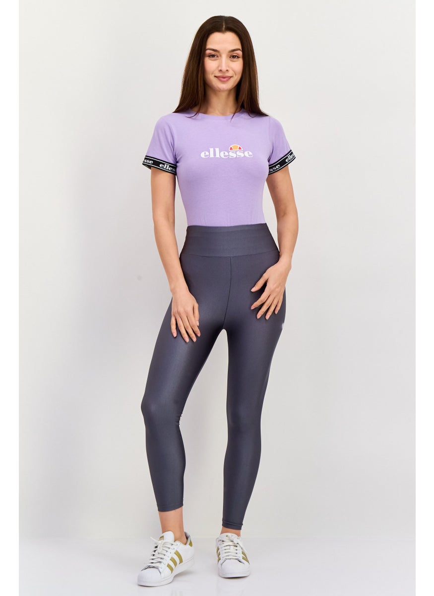 Women Sportswear Fit Short Sleeves Outdoor Bodysuit, Purple Combo