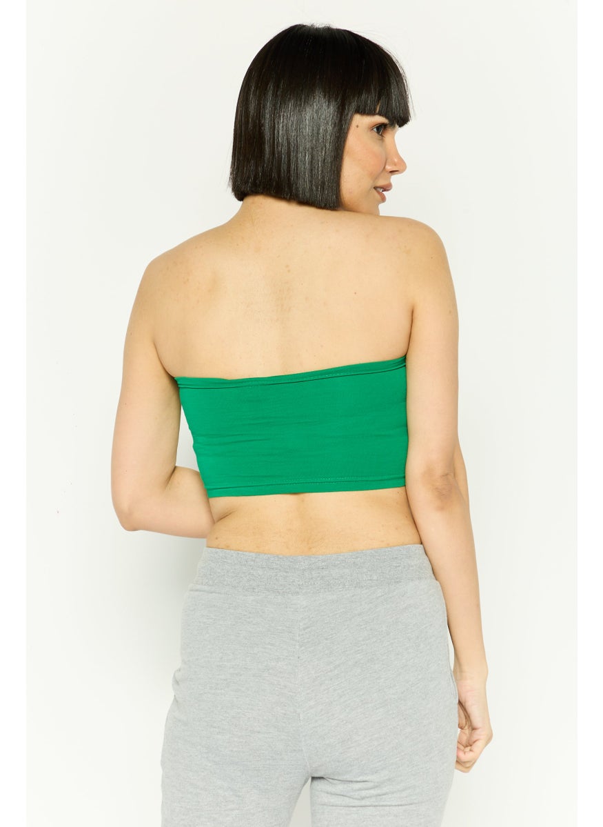 Women Graphic Print Strapless Top, Green