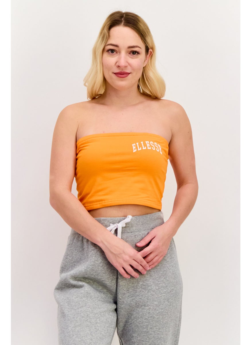 Women Sportswear Fit Brand Logo Strapless Top, Orange