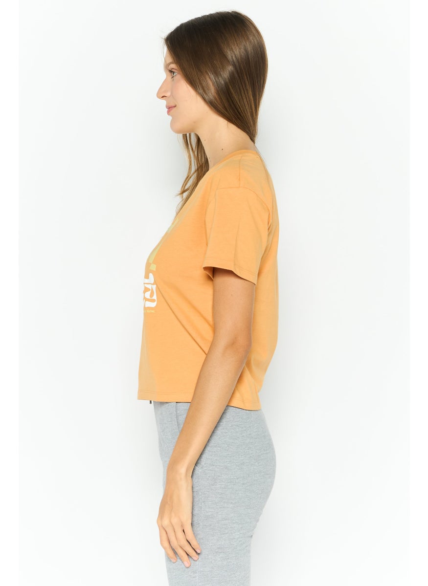 Women Sportswear Fit Short Sleeve Outdoor Top, Orange