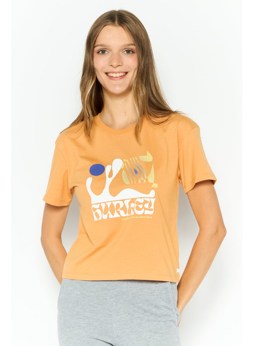 Women Sportswear Fit Short Sleeve Outdoor Top, Orange