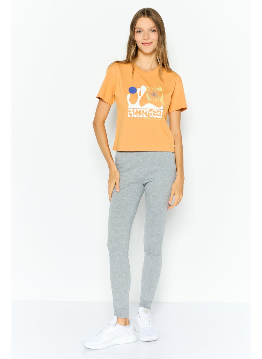 Women Sportswear Fit Short Sleeve Outdoor Top, Orange