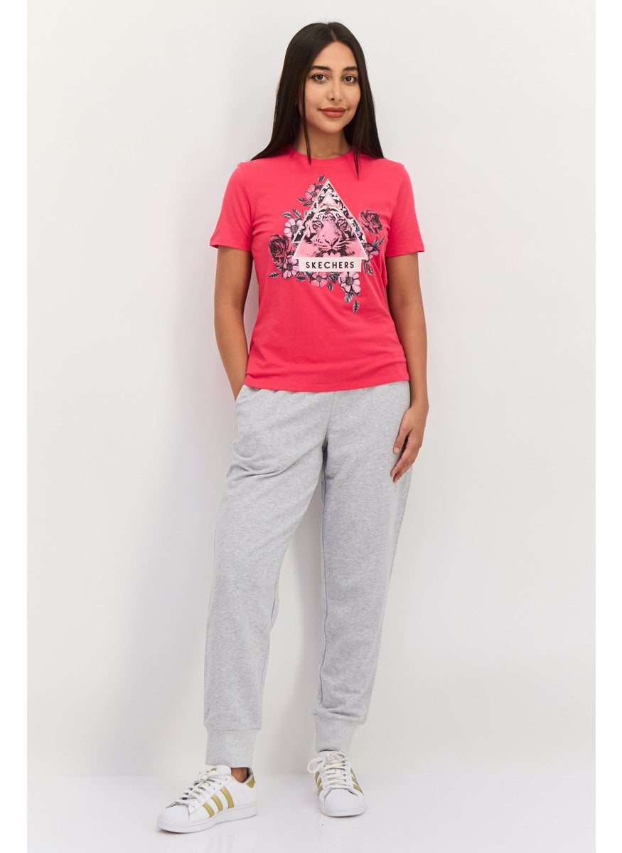 Women Sportswear Fit Short Sleeves Outdoor Top, Pink