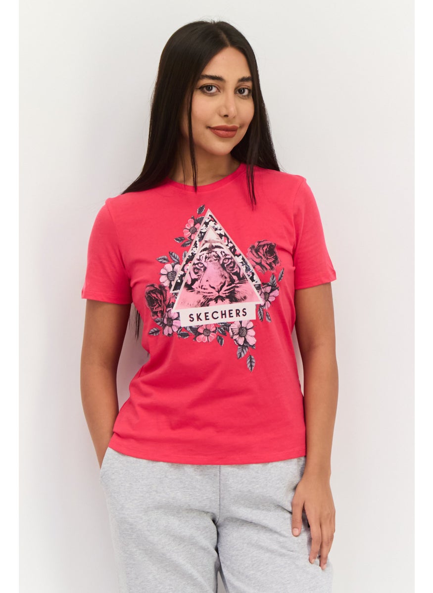 Women Sportswear Fit Short Sleeves Outdoor Top, Pink