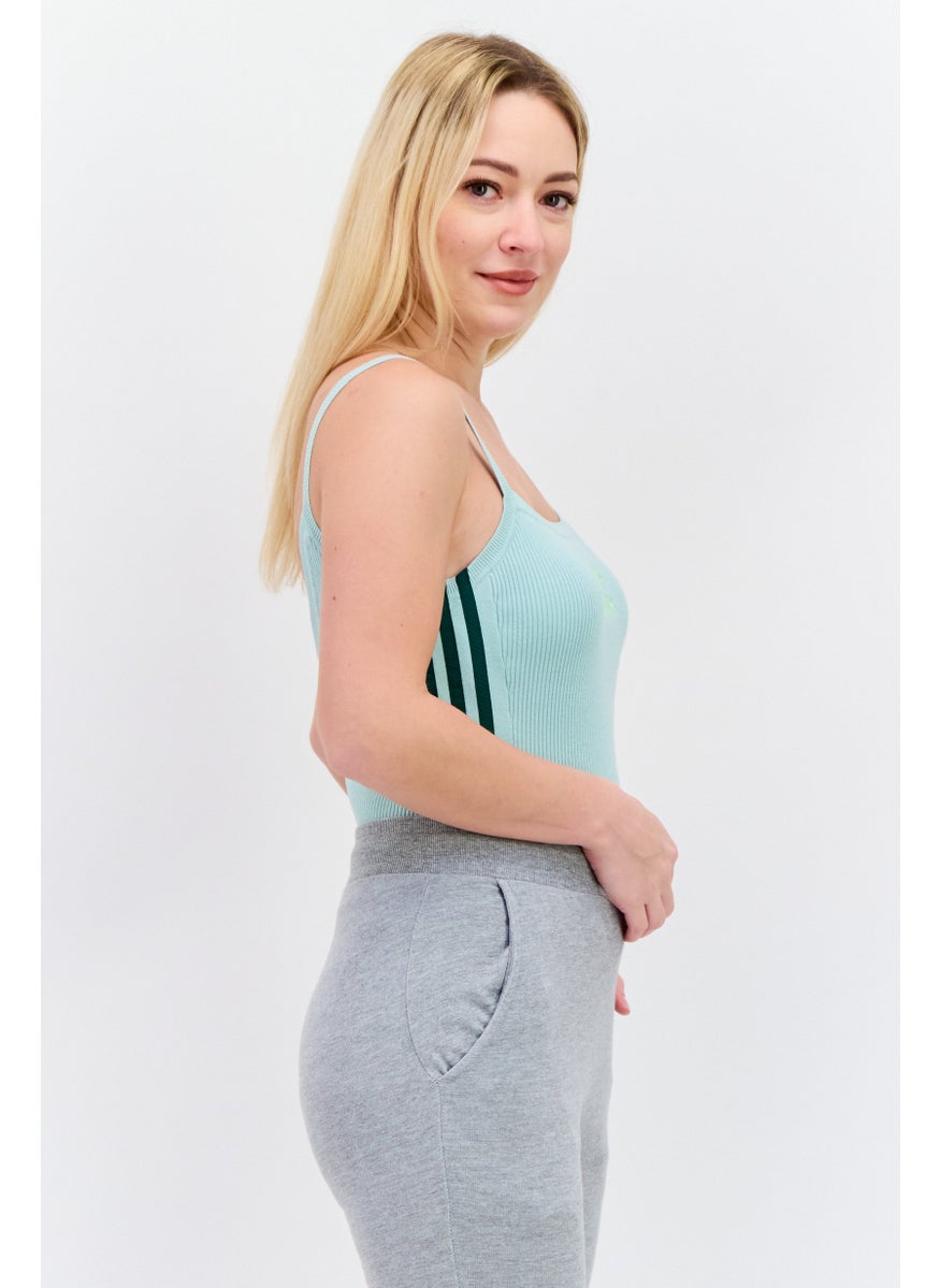 Women Embroidered Logo Sleeveless Body Suit, Green