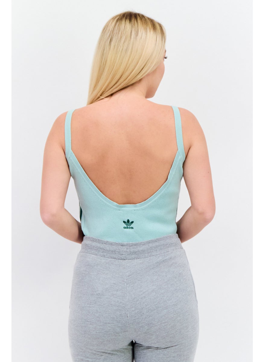 Women Embroidered Logo Sleeveless Body Suit, Green