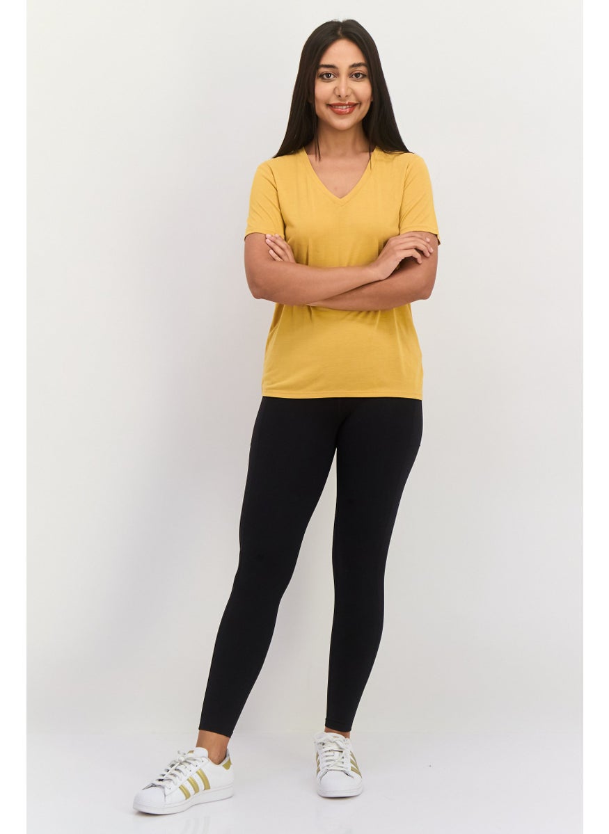 Women Sportswear Fit Short Sleeve Outdoor Top, Mustard