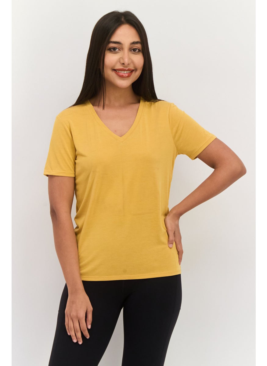 Women Sportswear Fit Short Sleeve Outdoor Top, Mustard