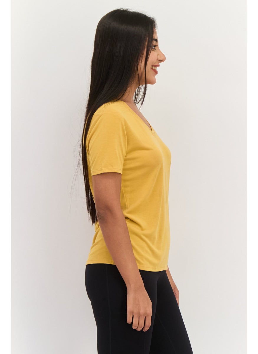 Women Sportswear Fit Short Sleeve Outdoor Top, Mustard
