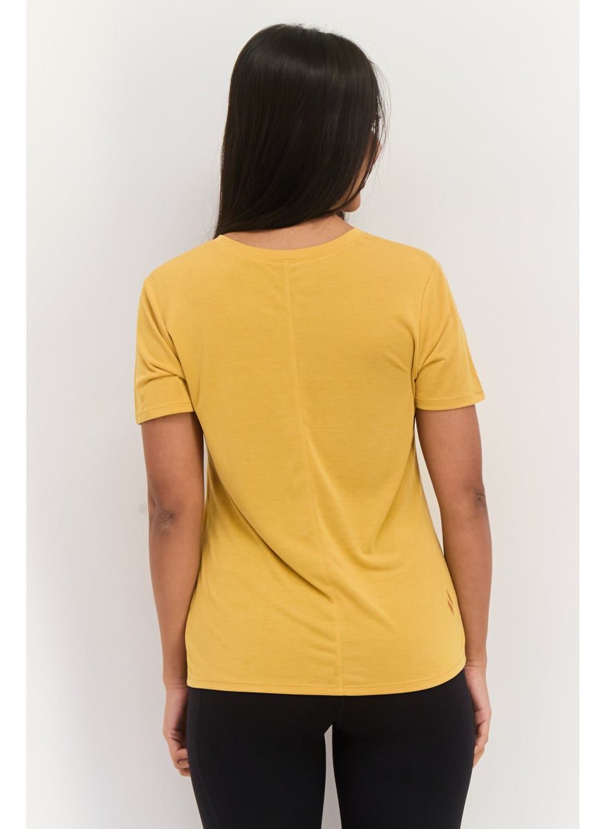 Women Sportswear Fit Short Sleeve Outdoor Top, Mustard