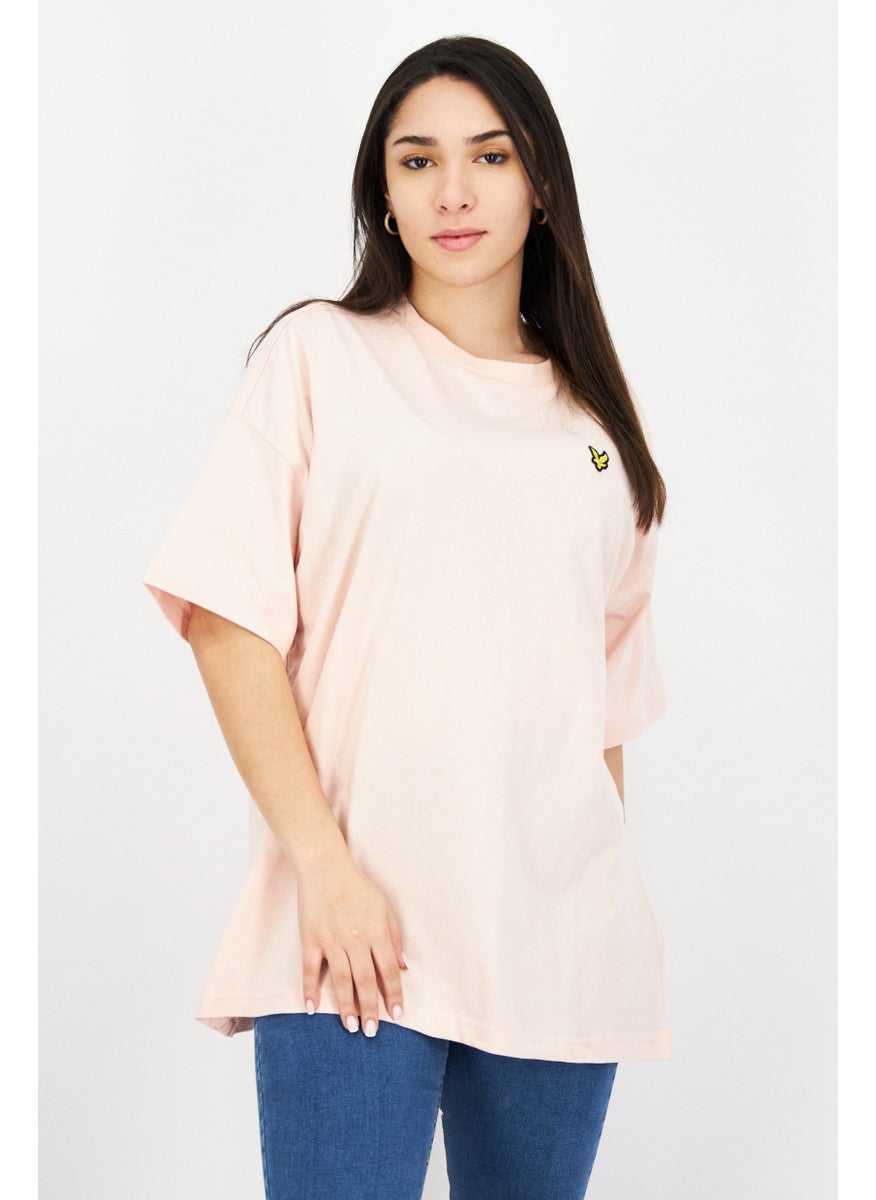 Women Crew Neck Short Sleeves Printed T-Shirt, Peach