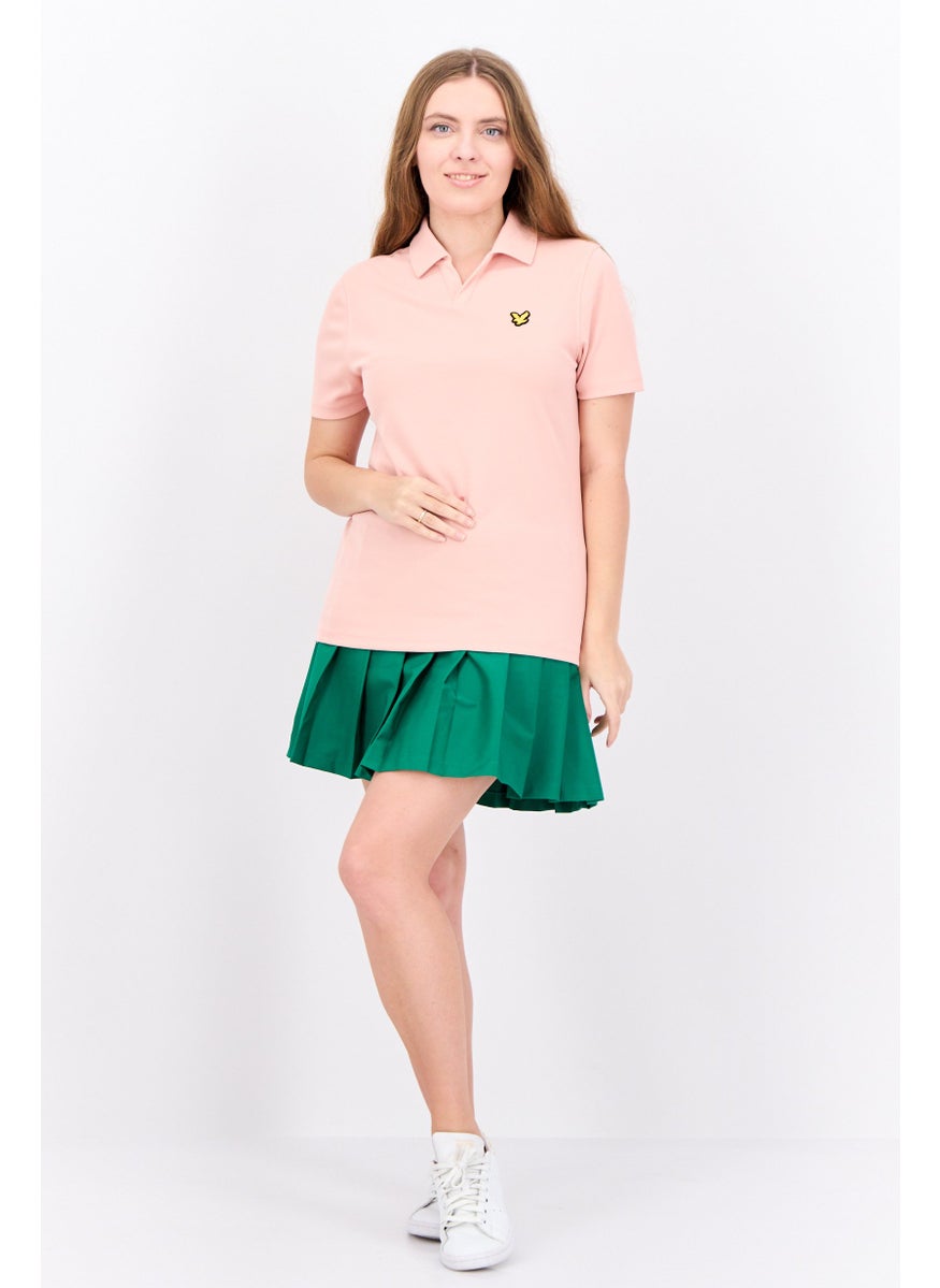 Women Regular Fit Brand Logo Short Sleeves Polo Shirt, Pink Sand