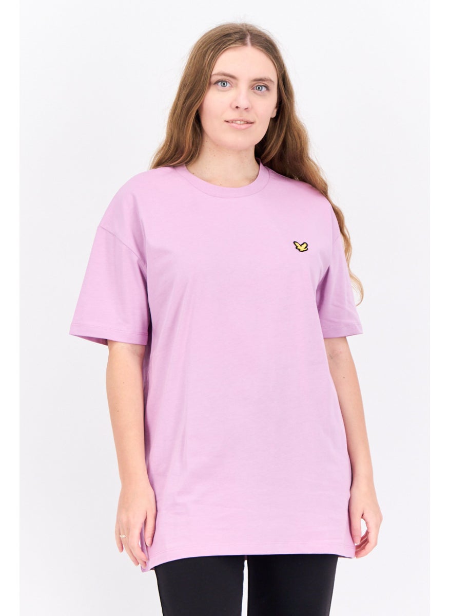 Women Crew Neck Short Sleeve Brand Logo T Shirt, Light Purple