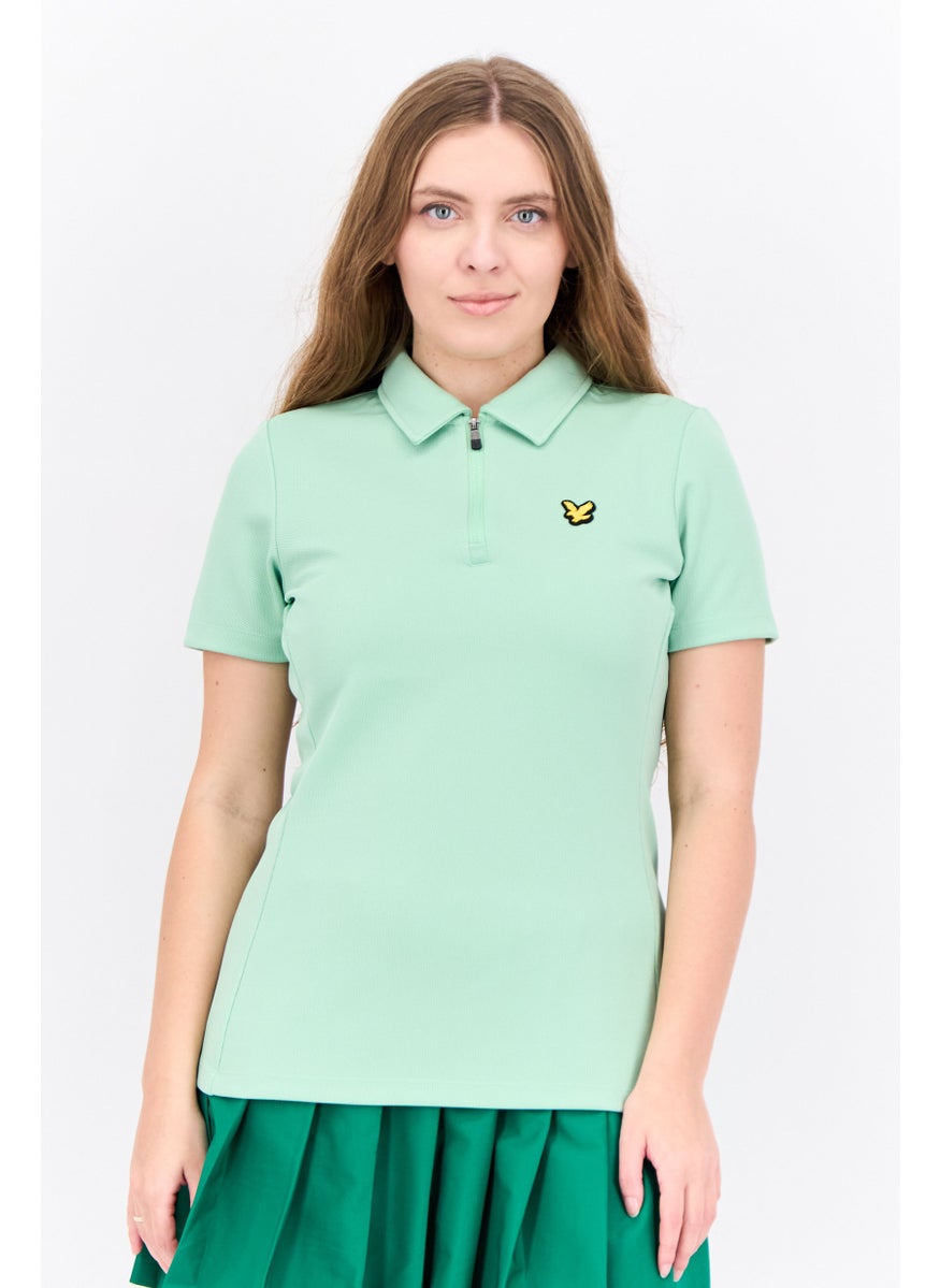 Women Regular Fit Textured Short Sleeves Polo Shirt, Mint Green