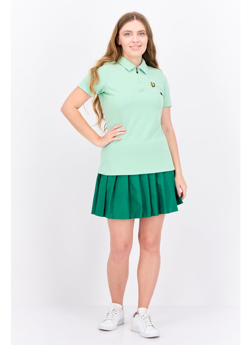 Women Regular Fit Textured Short Sleeves Polo Shirt, Mint Green