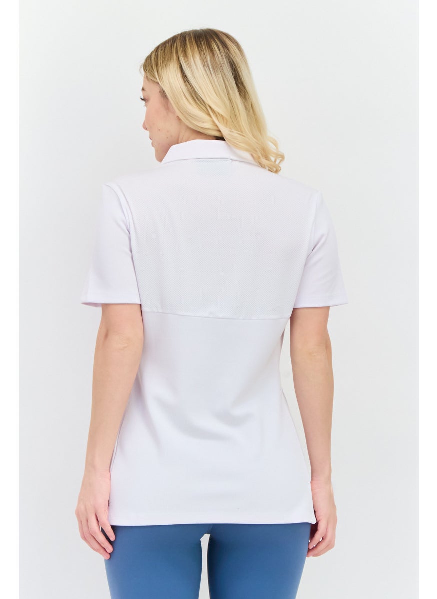 Women Spread Collar Short Sleeves Brand Logo Polo Shirt, White