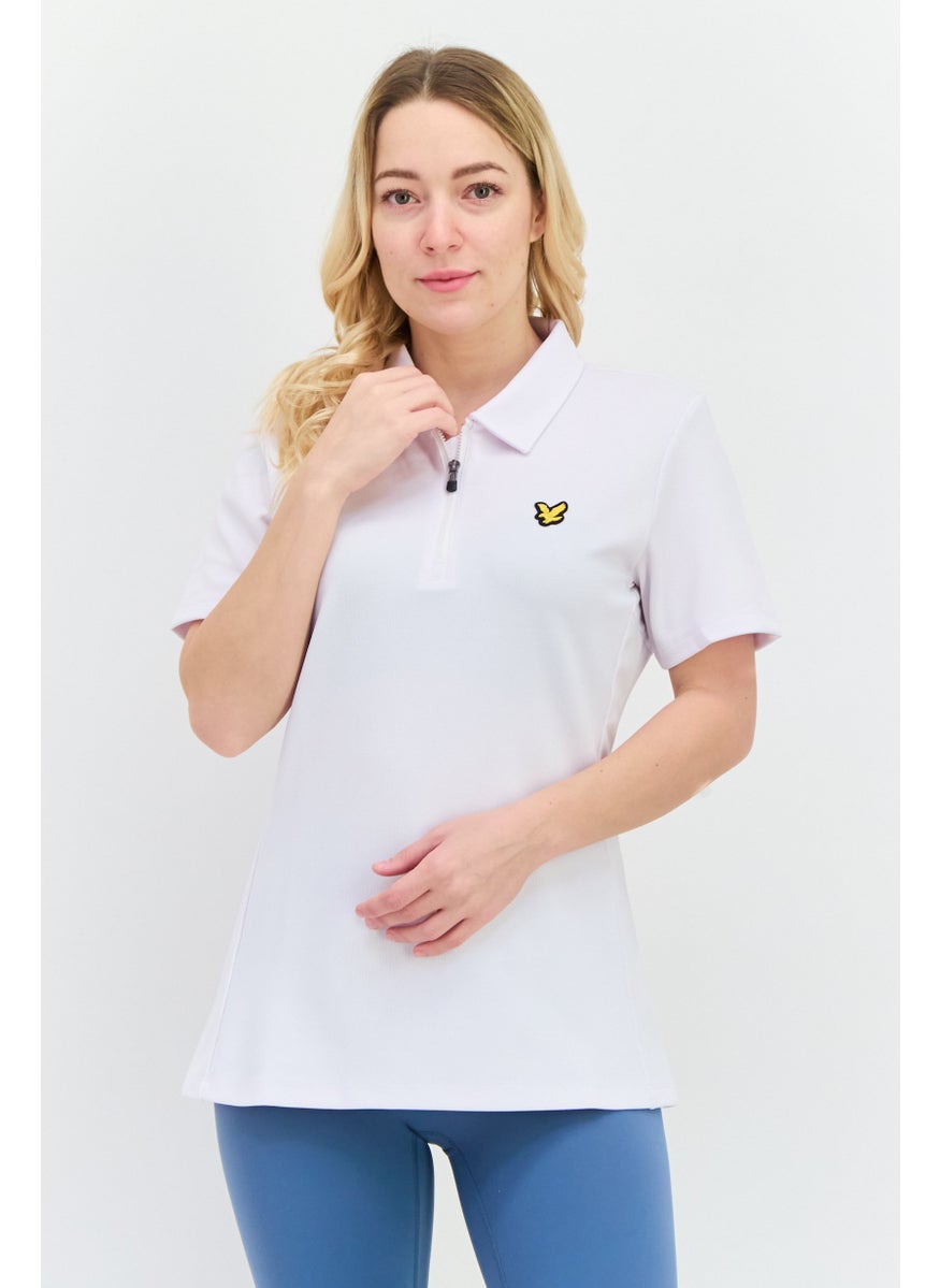 Women Spread Collar Short Sleeves Brand Logo Polo Shirt, White