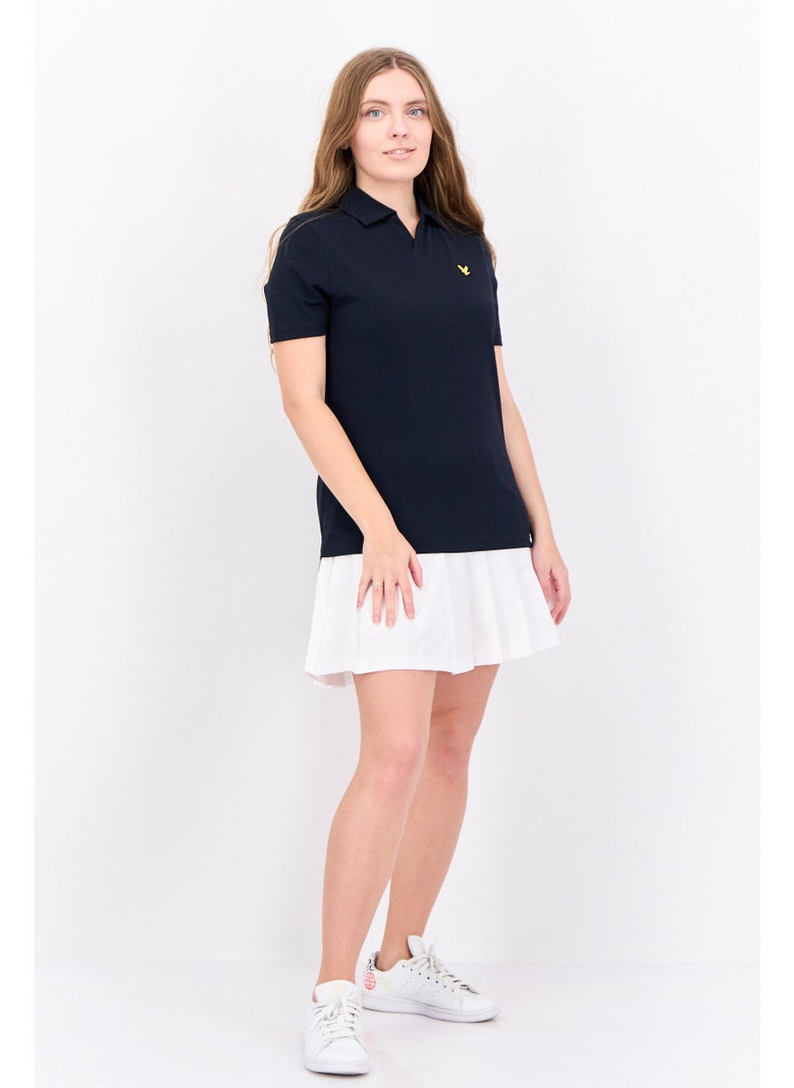 Women Regular Fit Embroidered Short Sleeve Polo Shirt, Black