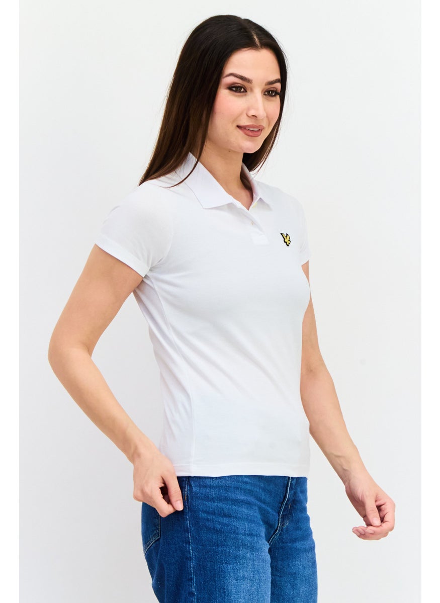 Women Regular Fit Embroidered Logo Short Sleeves Polo Shirt, White
