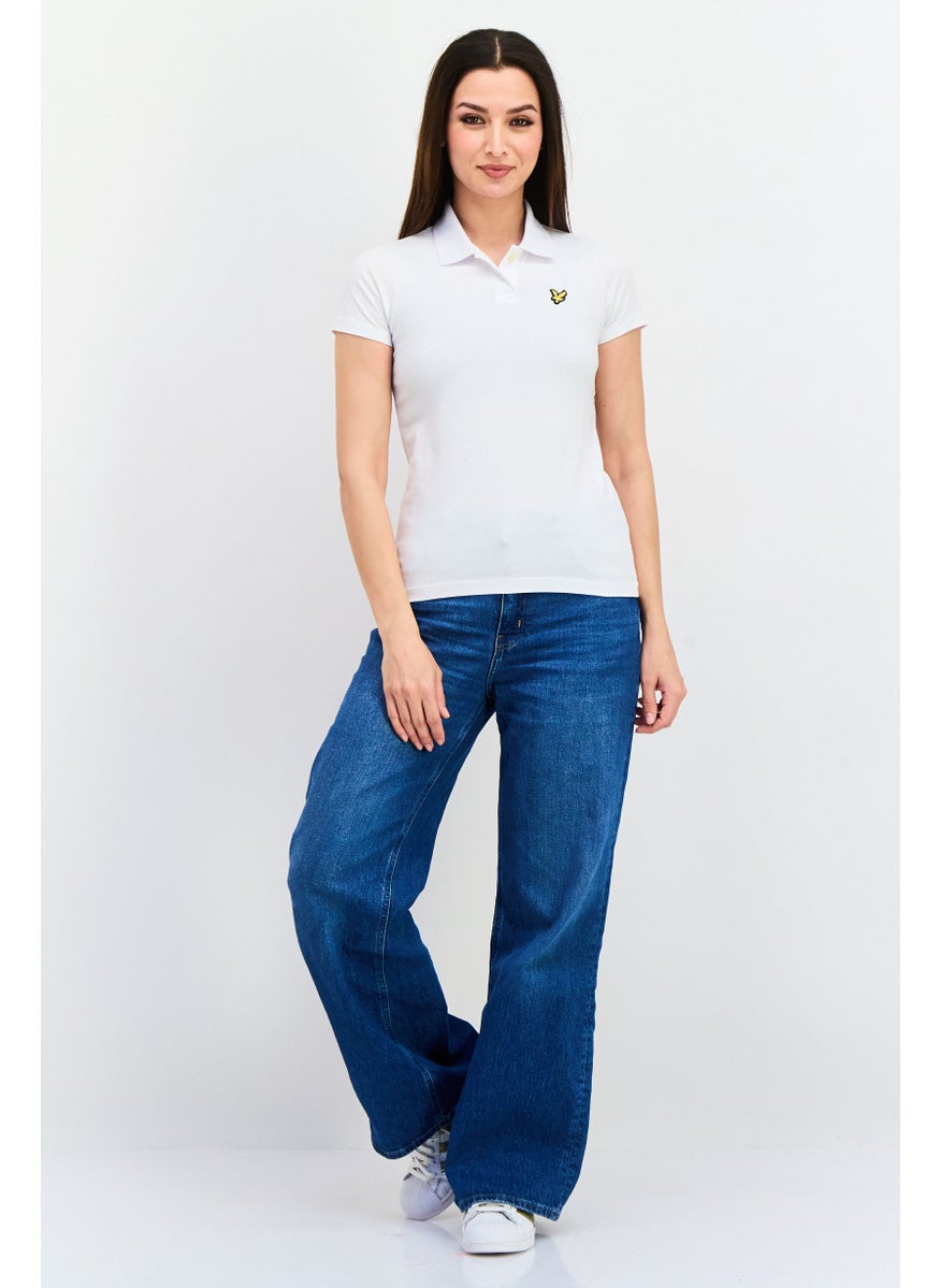 Women Regular Fit Embroidered Logo Short Sleeves Polo Shirt, White