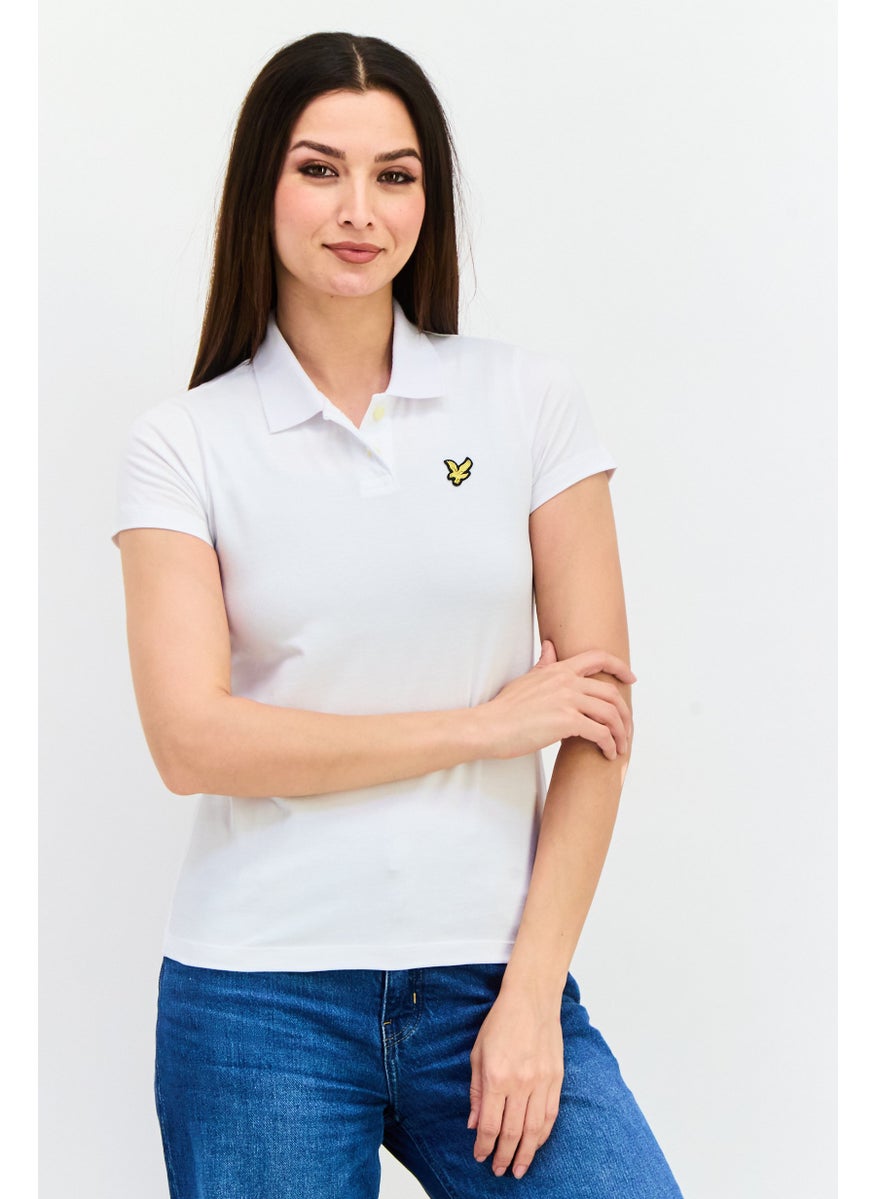 Women Regular Fit Embroidered Logo Short Sleeves Polo Shirt, White