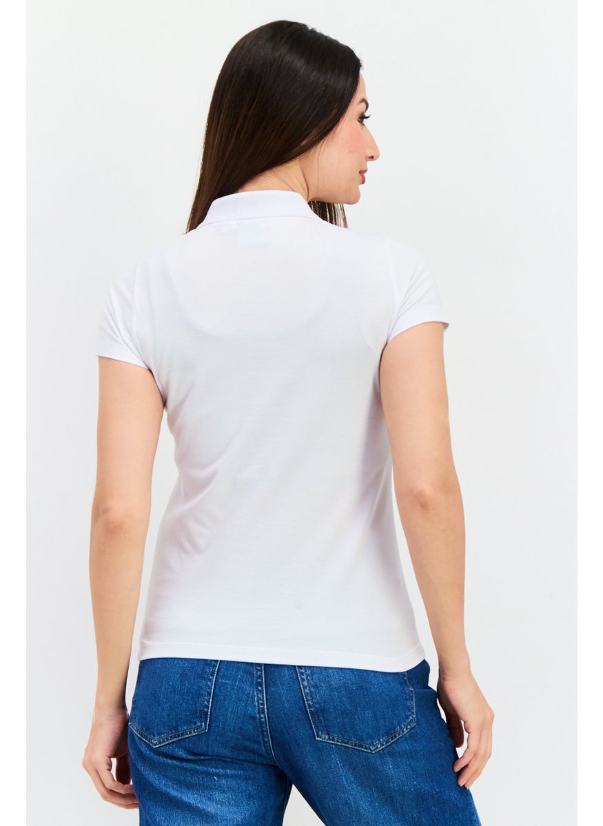 Women Regular Fit Embroidered Logo Short Sleeves Polo Shirt, White