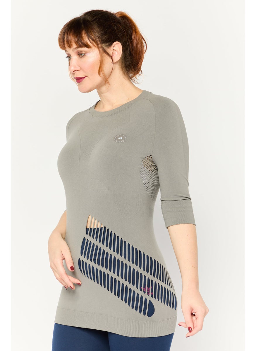 Women Sportswear Fit 3/4 Sleeve Yoga Top, Grey