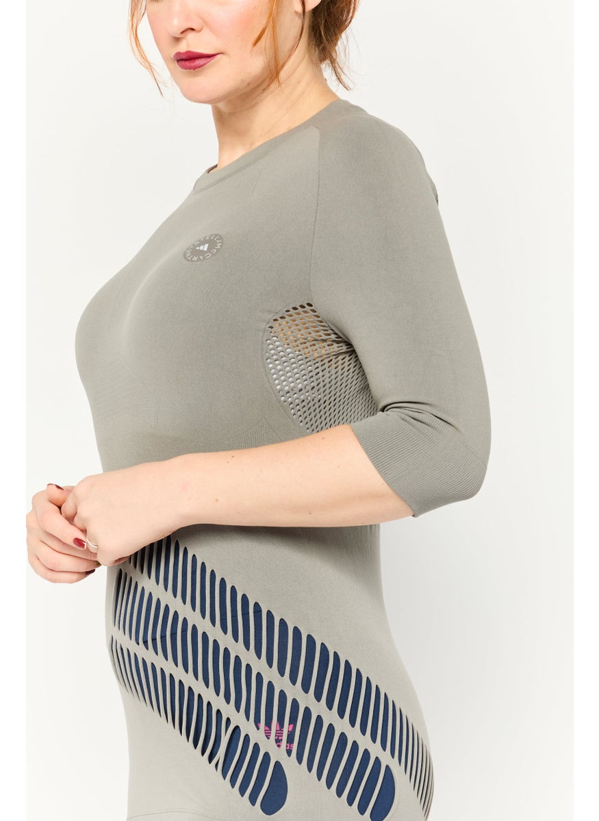 Women Sportswear Fit 3/4 Sleeve Yoga Top, Grey
