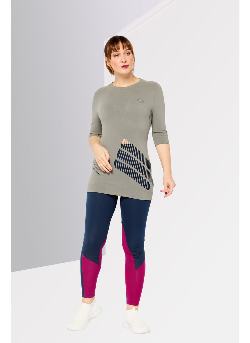 Women Sportswear Fit 3/4 Sleeve Yoga Top, Grey