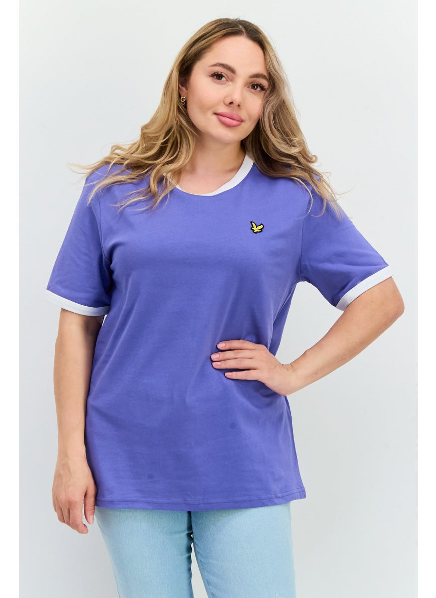 Women Crew Neck Short Sleeves Brand Logo T-Shirt, Faded Cobalt