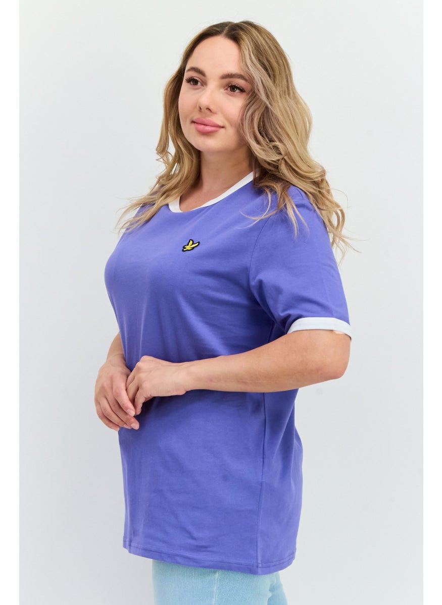 Women Crew Neck Short Sleeves Brand Logo T-Shirt, Faded Cobalt