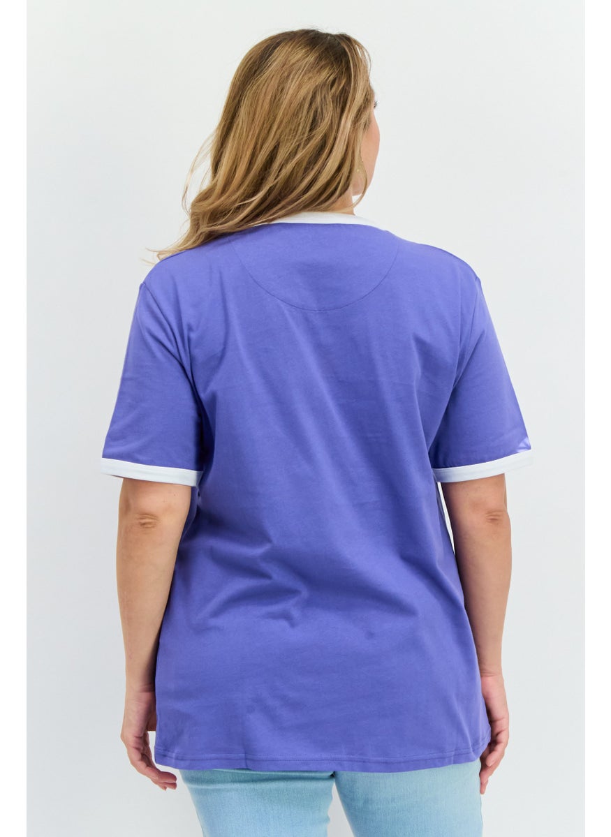 Women Crew Neck Short Sleeves Brand Logo T-Shirt, Faded Cobalt