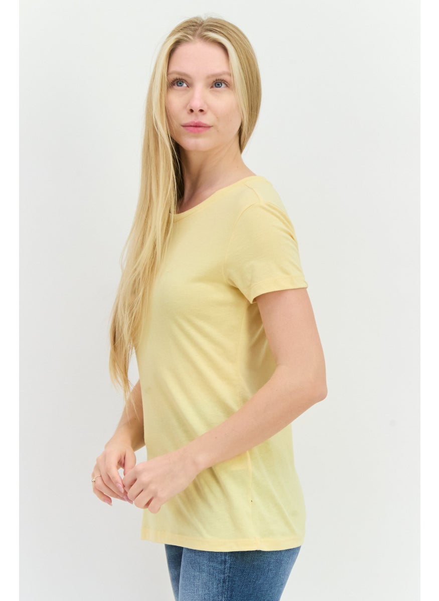 Women Crew Neck Short Sleeve Solid T-Shirt, Yellow