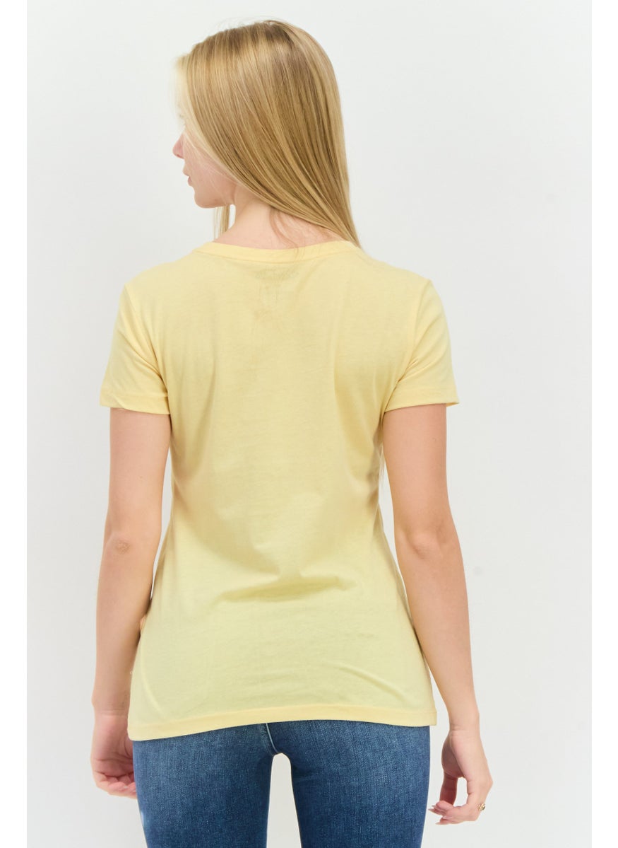 Women Crew Neck Short Sleeve Solid T-Shirt, Yellow