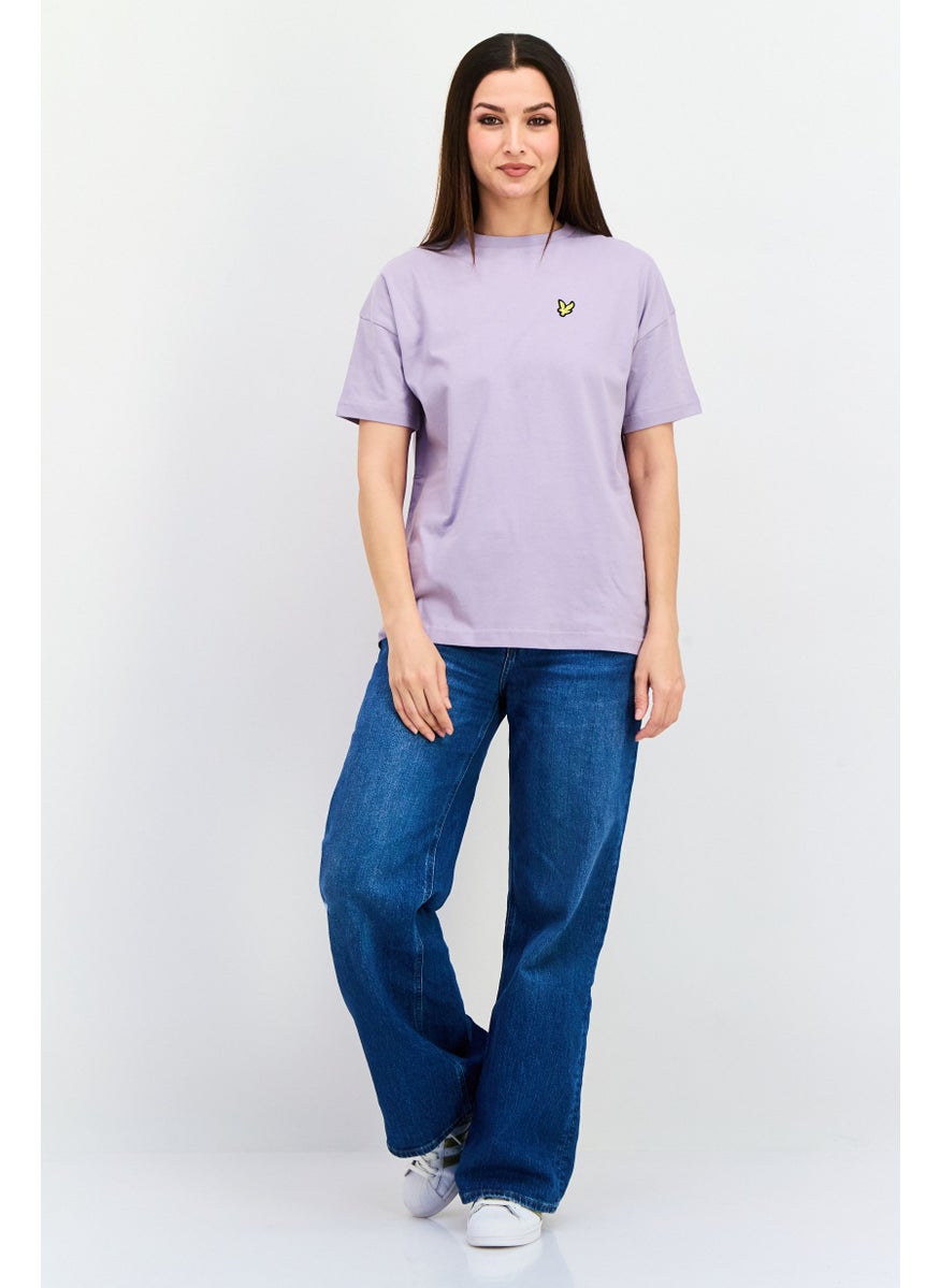 Women Oversize Crew Neck Short Sleeves Embroidered Logo T-Shirt, Lavender