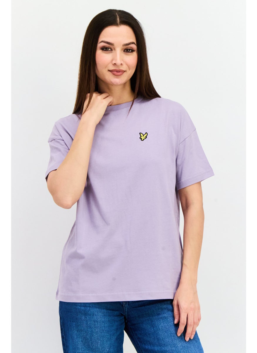 Women Oversize Crew Neck Short Sleeves Embroidered Logo T-Shirt, Lavender