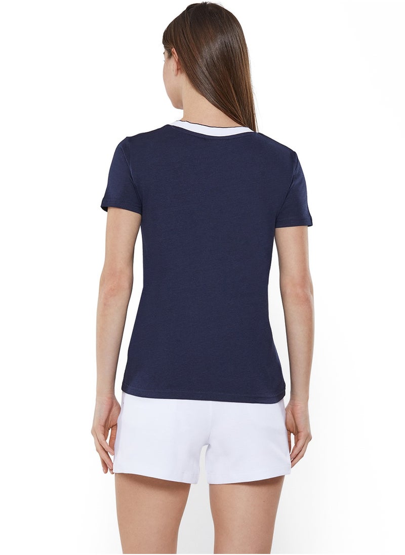 Regular Fit Cotton Blend Logo V-Neck T-shirt