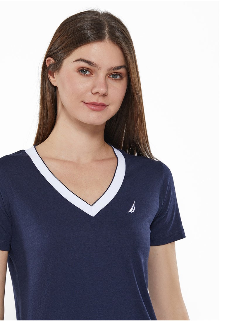 Regular Fit Cotton Blend Logo V-Neck T-shirt