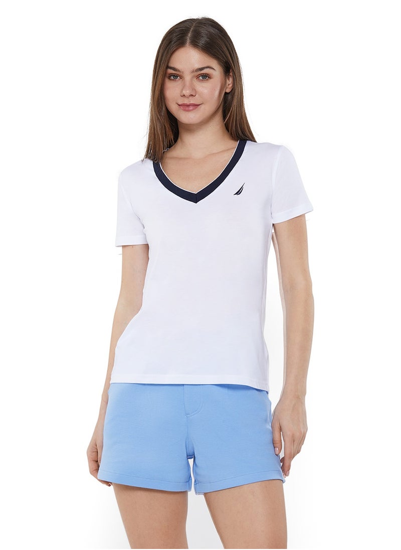 Regular Fit Cotton Blend Logo V-Neck T-shirt