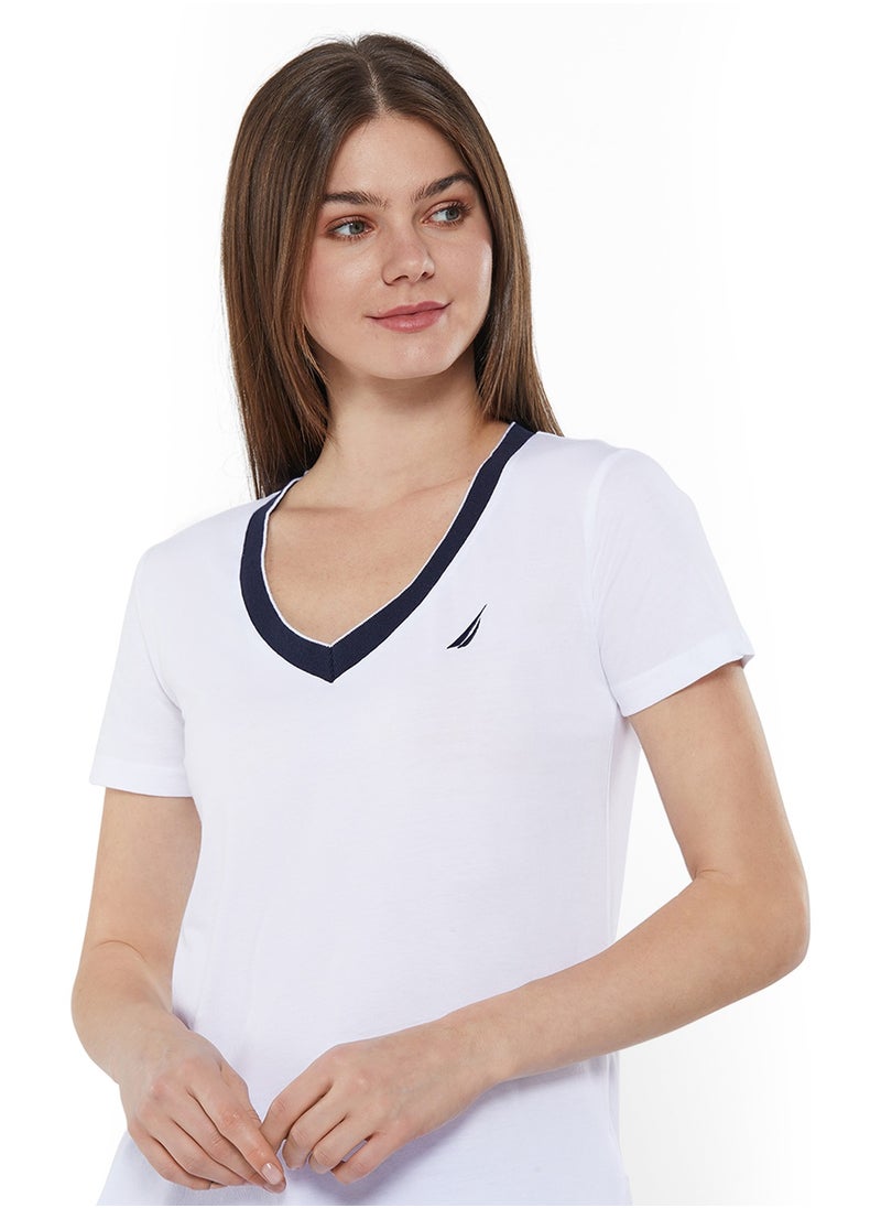 Regular Fit Cotton Blend Logo V-Neck T-shirt