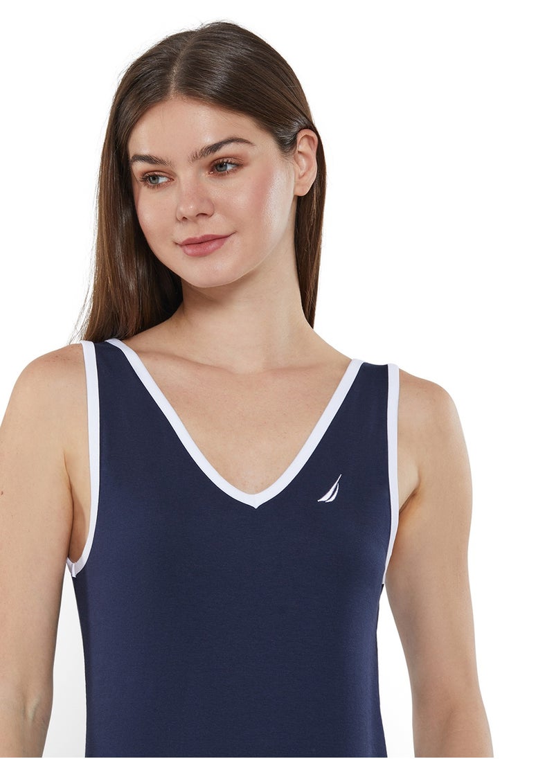 Sleeveless Regular Fit Cotton Blend Logo V-Neck T-shirt