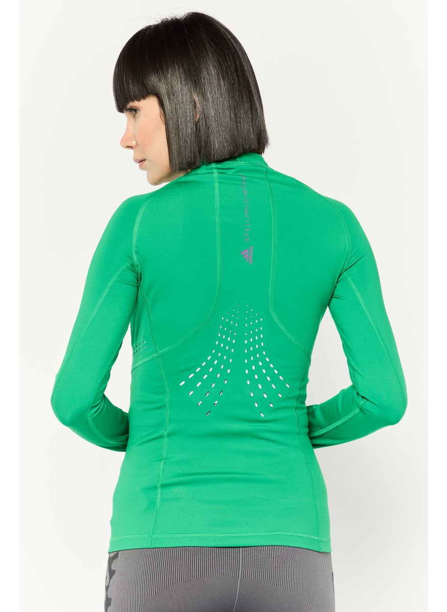 Women Sportswear Fit Long Sleeves Outdoors Top, Green