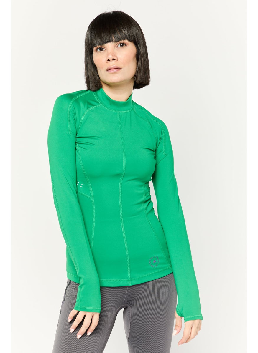 Women Sportswear Fit Long Sleeves Outdoors Top, Green