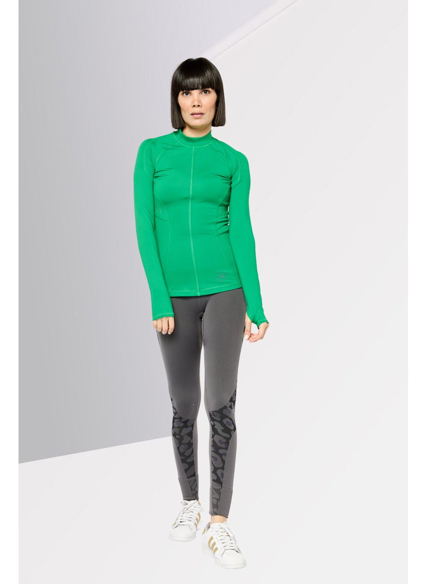 Women Sportswear Fit Long Sleeves Outdoors Top, Green